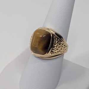 Tiger's Eye 18k Heavy Gold Plated Vintage Ring 8.5